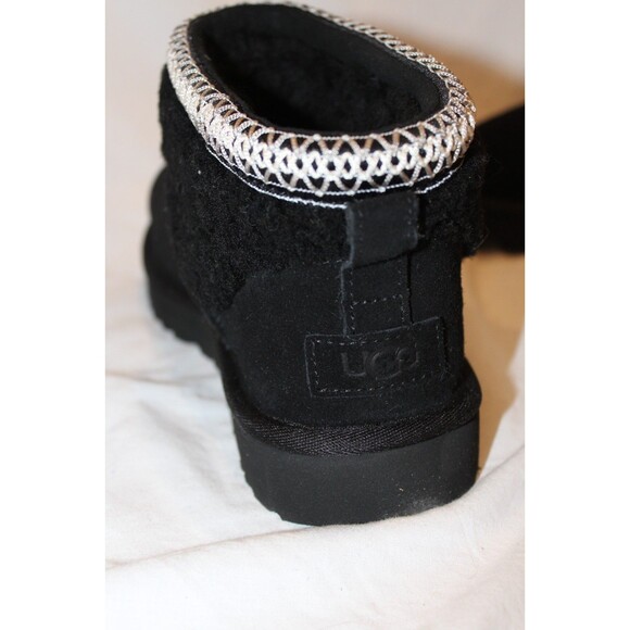 UGG Women's Classic Ultra Mini Maxi Curly Suede Shearling Lined Boots Black - Picture 6 of 7